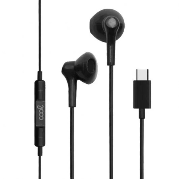 Cool Auriculares de Botón Stereo Digital con Micro USB-C Negros