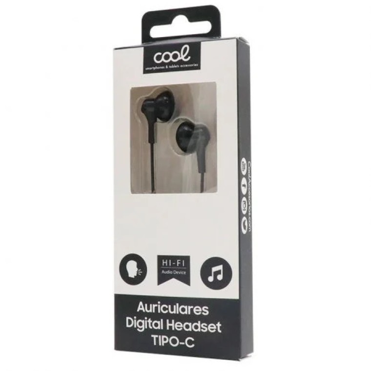 Cool Auriculares de Botón Stereo Digital con Micro USB-C Negros