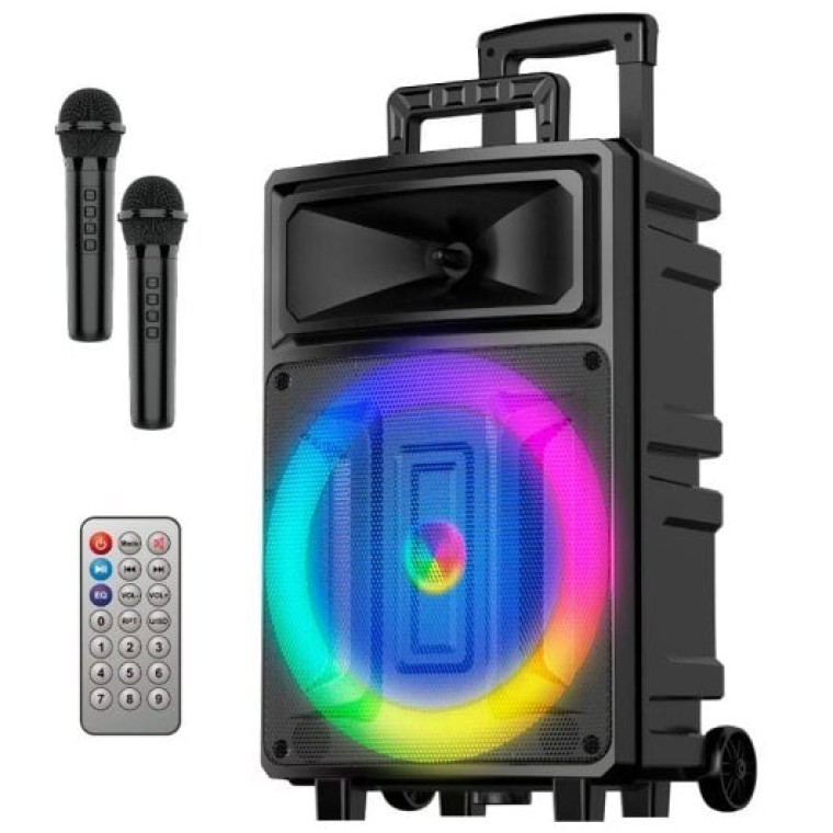 Cool Fest Altavoz Universal Bluetooth 60W RGB (2 Micrófonos + Mando)