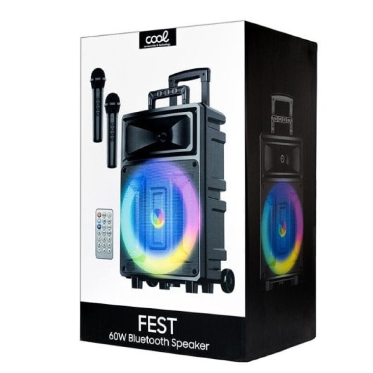 Cool Fest Altavoz Universal Bluetooth 60W RGB (2 Micrófonos + Mando)