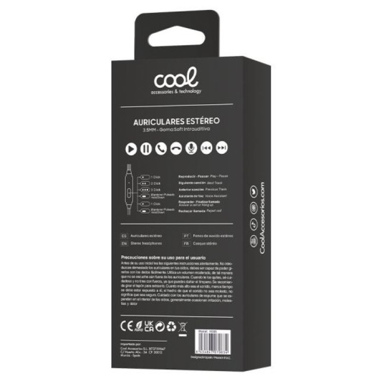 Cool Bear Stereo Auriculares 3,5 mm con Micrófono Negros