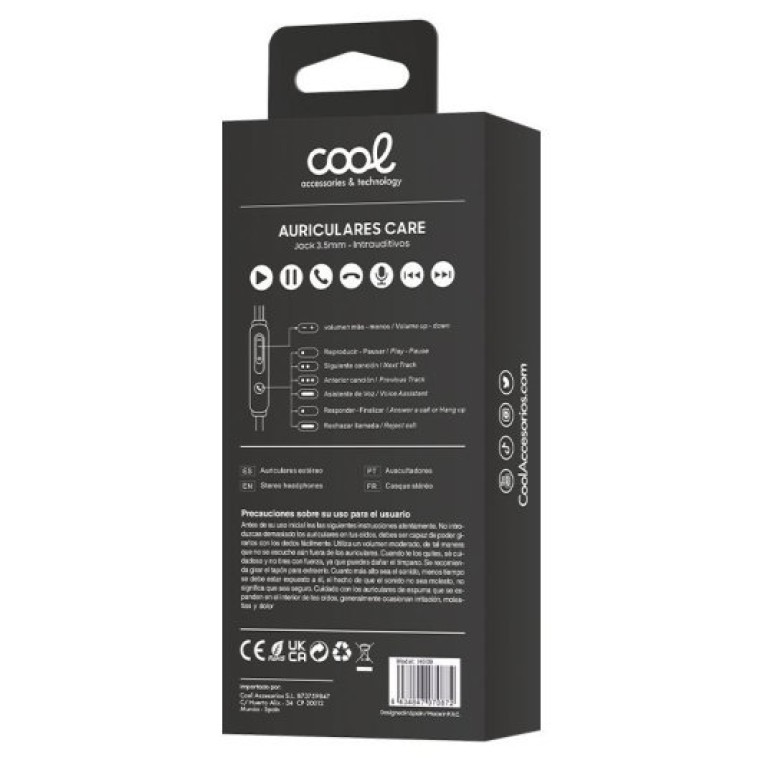 Cool Care Stereo Auriculares 3,5 mm con Micrófono Negros