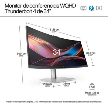 Monitor HP Serie 7 Pro 734pm 34" UltraWide QHD 120Hz IPS Curvo Thunderbolt 4, HDR400, 5 ms, FreeSync Monitor HP Serie 7 Pro 734pm 34" UltraWide QHD 120Hz IPS Curvo Thunderbolt 4, HDR400, 5 ms, FreeSync