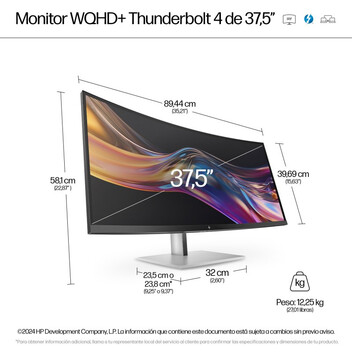 Monitor HP 738pu 37.5″ WQHD+ 60Hz IPS Black Thunderbolt 4 HDR400 Curvo DreamColor Altavoces
