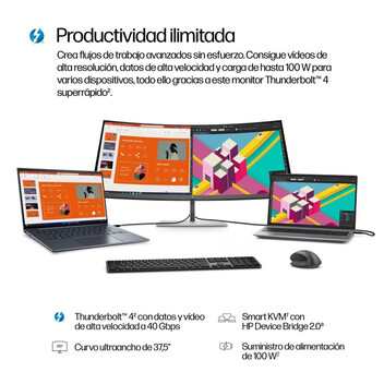 Monitor HP 738pu 37.5″ WQHD+ 60Hz IPS Black Thunderbolt 4 HDR400 Curvo DreamColor Altavoces