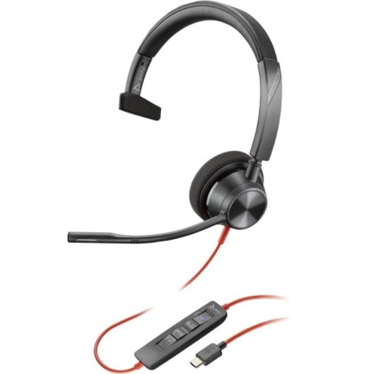 Poly Blackwire 3310 Auricular Monoaural USB-C con Certificación Microsoft Teams + Adaptador USB-C/A