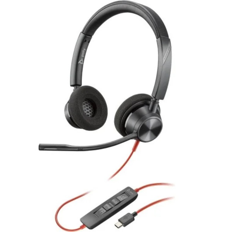 Poly Blackwire 3320 Auriculares Estéreo USB-C Negros + Adaptador de USB-C a USB-A