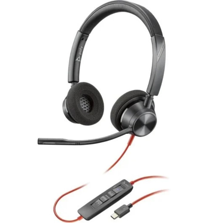 Poly Blackwire 3320 Auriculares Estéreo USB-C Certificados por Microsoft Teams + Adaptador USB-C/A