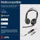Poly Blackwire 5220 Auriculares Estéreo USB-C Negros + Conector de 3.5mm + Adaptador USB-C a USB-A