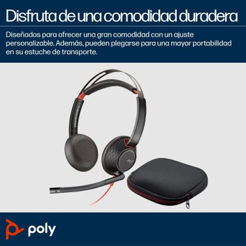 Poly Blackwire 5220 Auriculares Estéreo USB-C Negros + Conector de 3.5mm + Adaptador USB-C a USB-A