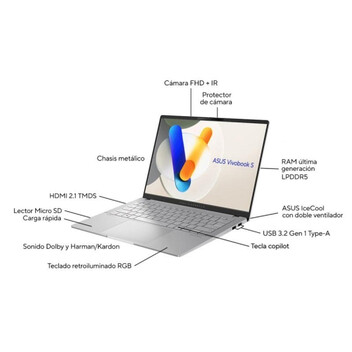 Portátil ASUS Vivobook S 14 OLED M5406WA-QD088W AMD Ryzen AI 9 HX 370 32GB 1TB OLED 14" Plata Portátil ASUS Vivobook S 14 OLED M5406WA-QD088W AMD Ryzen AI 9 HX 370 32GB 1TB OLED 14" Plata