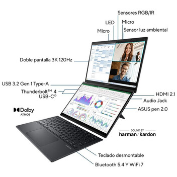 Portátil ASUS Zenbook Duo UX8406CA-PZ166X Intel Core Ultra 9 285H/32GB/1TB SSD/14" Táctil