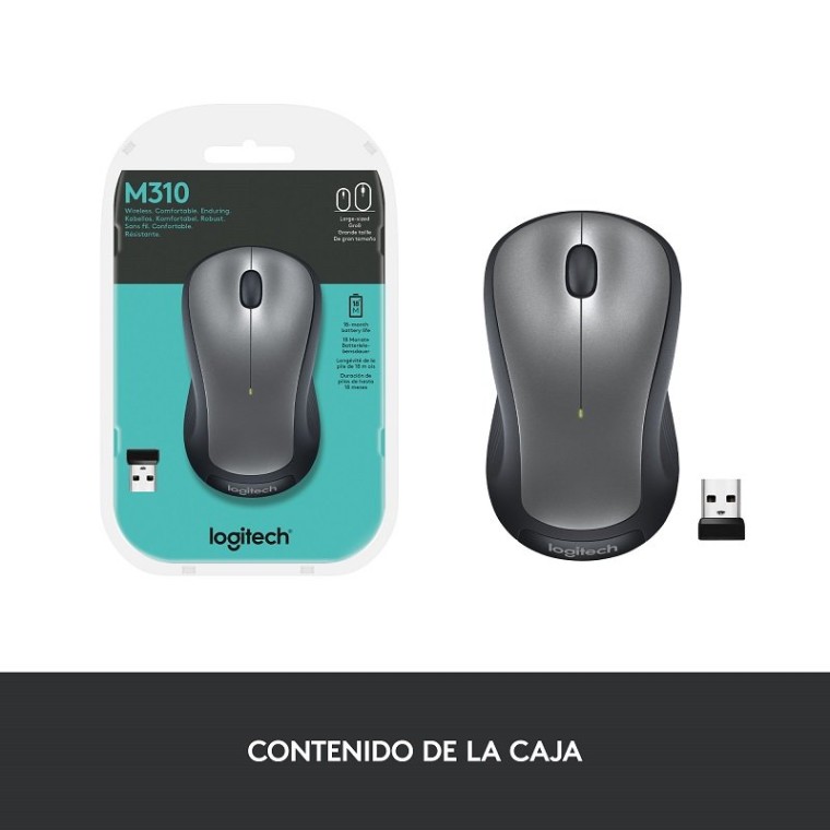 Logitech M310 Ratón Inalámbrico Óptico 1000 DPI Gris