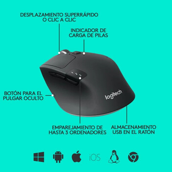 Logitech M720 Triathlon Ratón Inalámbrico Negro 1000DPI Logitech M720 Triathlon Ratón Inalámbrico Negro 1000DPI