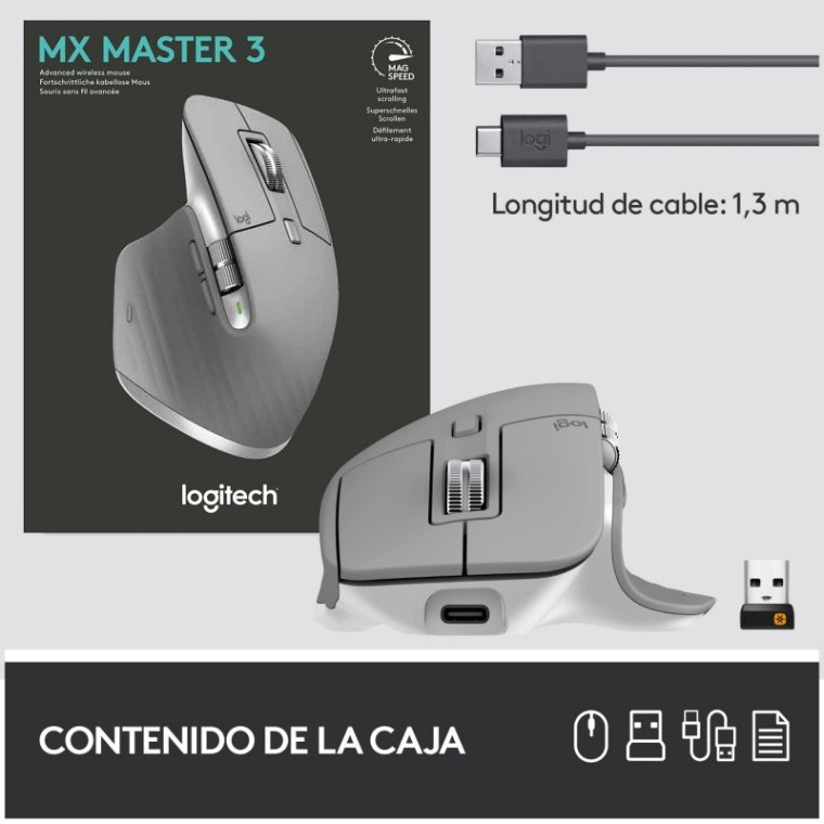 Logitech MX Master 3 Ratón Inalámbrico Avanzado 4000DPI Plata