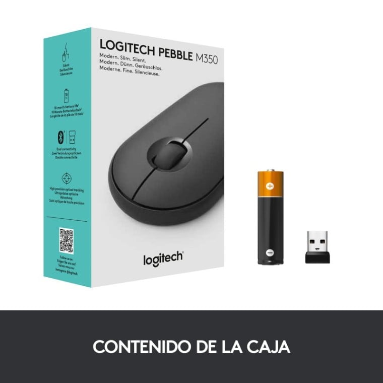 Logitech Pebble M350 Ratón Óptico Inalámbrico Grafito