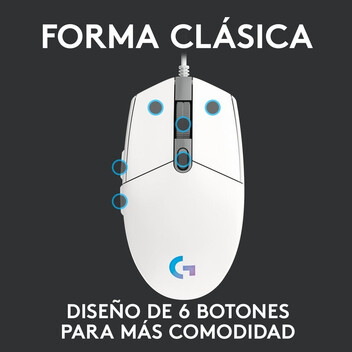 Logitech G203 Lightsync 2nd Gen Ratón Gaming 8000DPI RGB Blanco