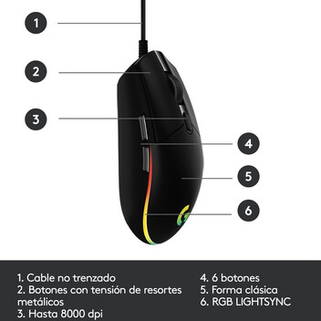 Logitech G G102 LightSync Ratón Gaming 8000DPI Negro