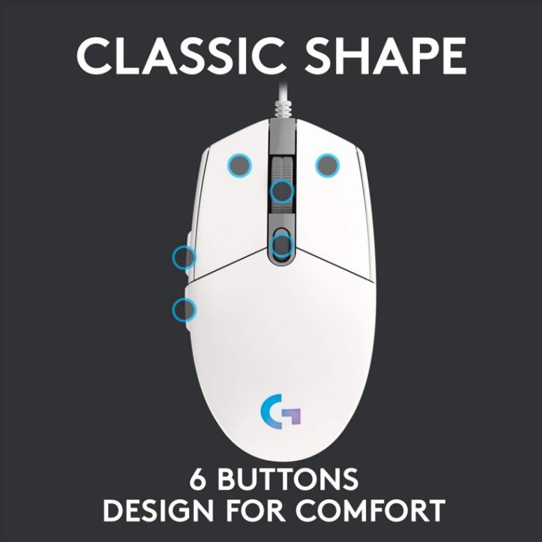 Logitech G102 Lightsync Ratón Gaming 8000DPI Blanco