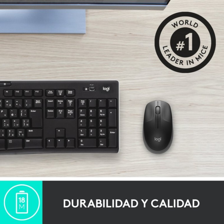 Logitech M190 Ratón Inalámbrico Full Size 1000DPI Gris