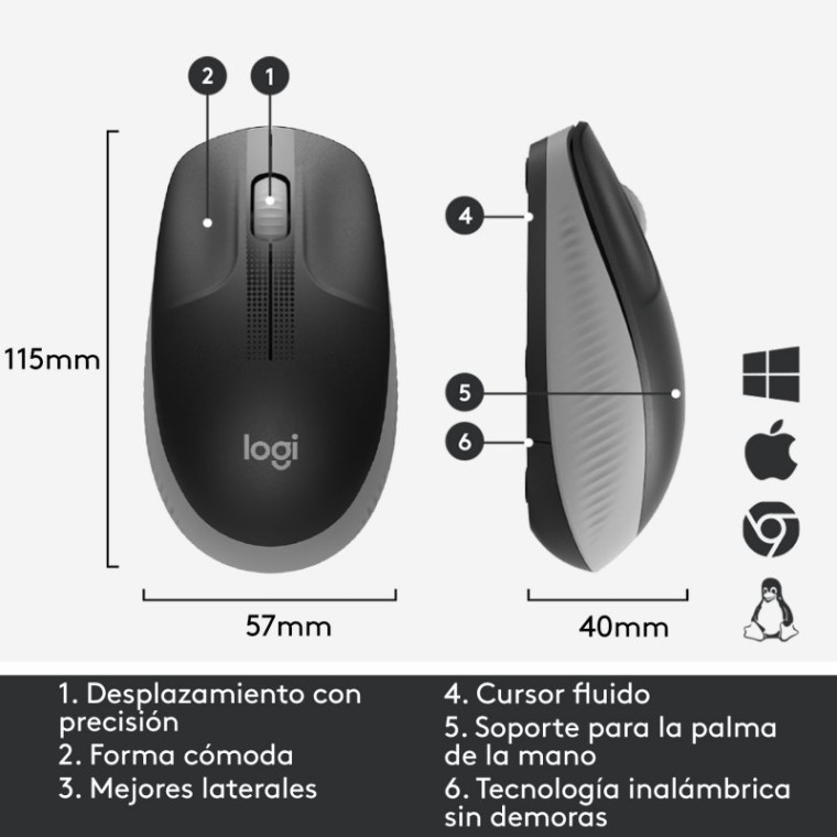 Logitech M190 Ratón Inalámbrico 1000DPI Gris