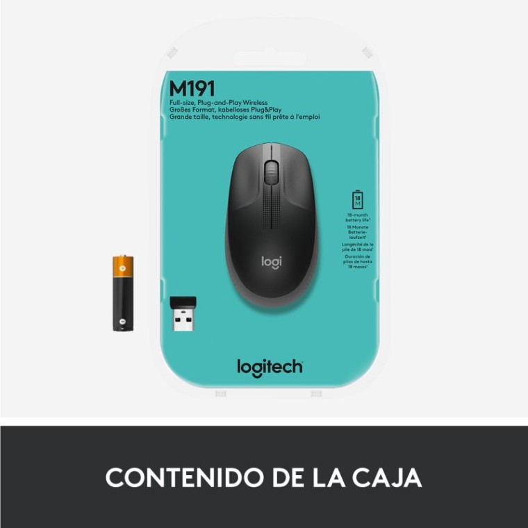 Logitech M190 Ratón Inalámbrico 1000DPI Gris