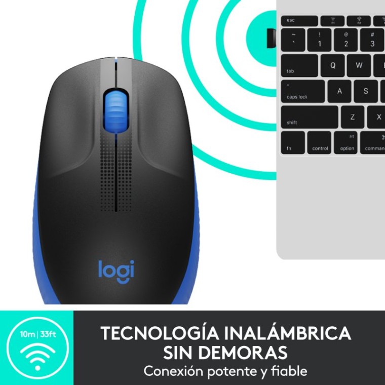 Logitech M190 Ratón Inalámbrico Full Size 1000DPI Azul