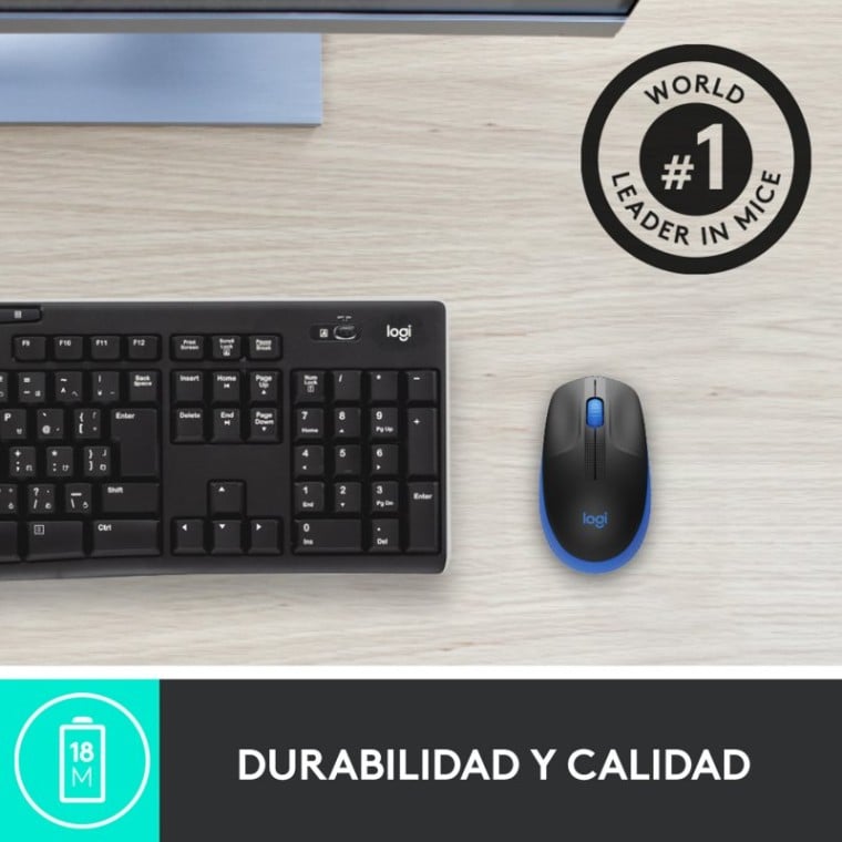 Logitech M190 Ratón Inalámbrico Full Size 1000DPI Azul