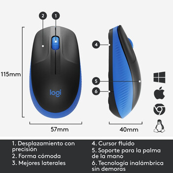 Logitech M190 Ratón Inalámbrico Full Size 1000DPI Azul Logitech M190 Ratón Inalámbrico Full Size 1000DPI Azul