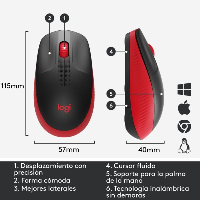 Logitech M190 Ratón Inalámbrico 1000DPI Rojo