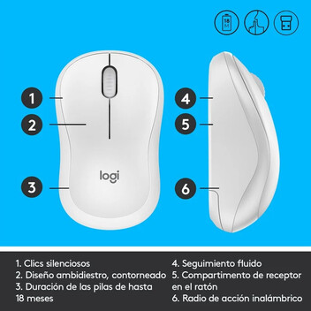 Logitech M220 Silent Ratón Wireless Blanco