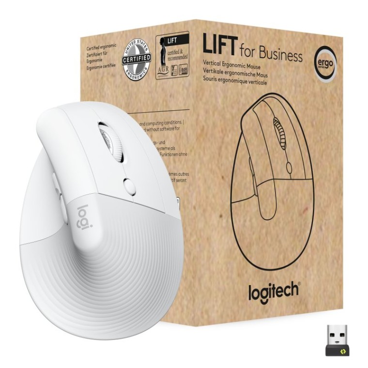 Logitech Lift for Business Ratón Ergonómico Bluetooth 4000 DPI Blanco