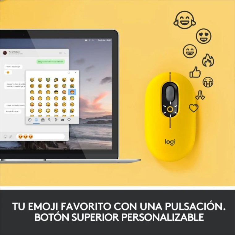 Logitech POP Ratón Inalámbrico Emoji Personalizable 4000DPI Amarillo