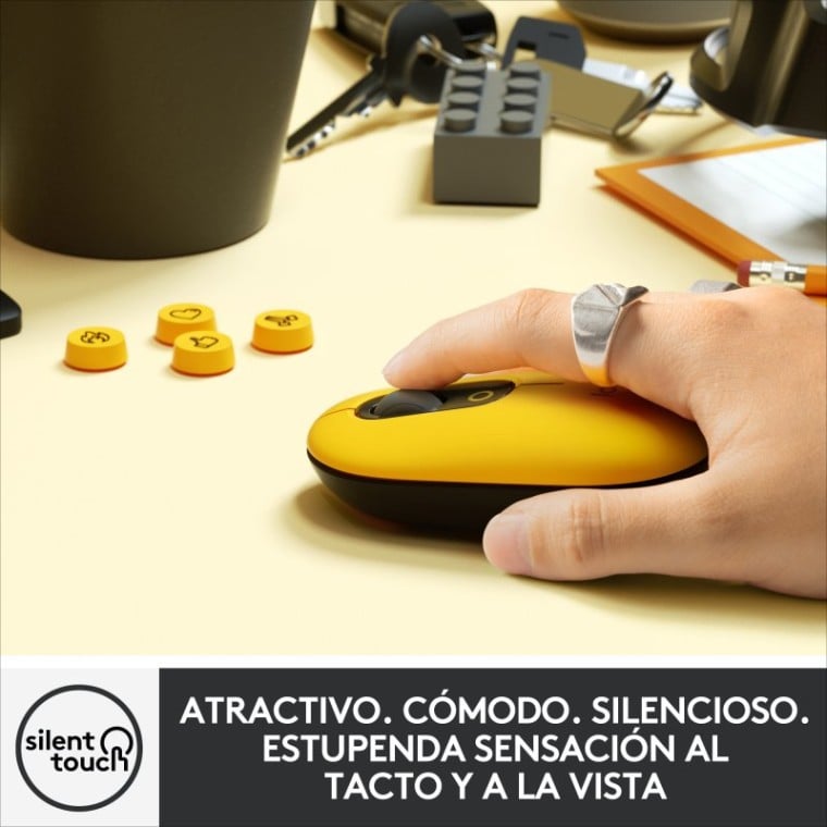 Logitech POP Ratón Inalámbrico Emoji Personalizable 4000DPI Amarillo