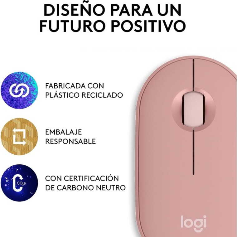 Logitech Pebble Mouse 2 M350s Ratón Inalámbrico Rosa 4000 DPI