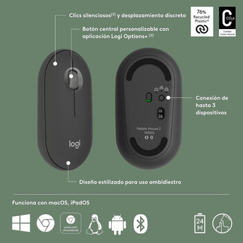 Logitech Pebble Mouse 2 M350s Ratón Inalámbrico Grafito 4000 DPI Logitech Pebble Mouse 2 M350s Ratón Inalámbrico Grafito 4000 DPI