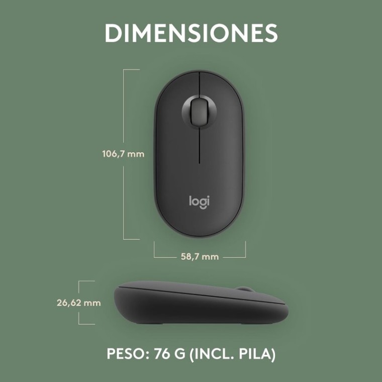 Logitech Pebble Mouse 2 M350s Ratón Inalámbrico Grafito 4000 DPI