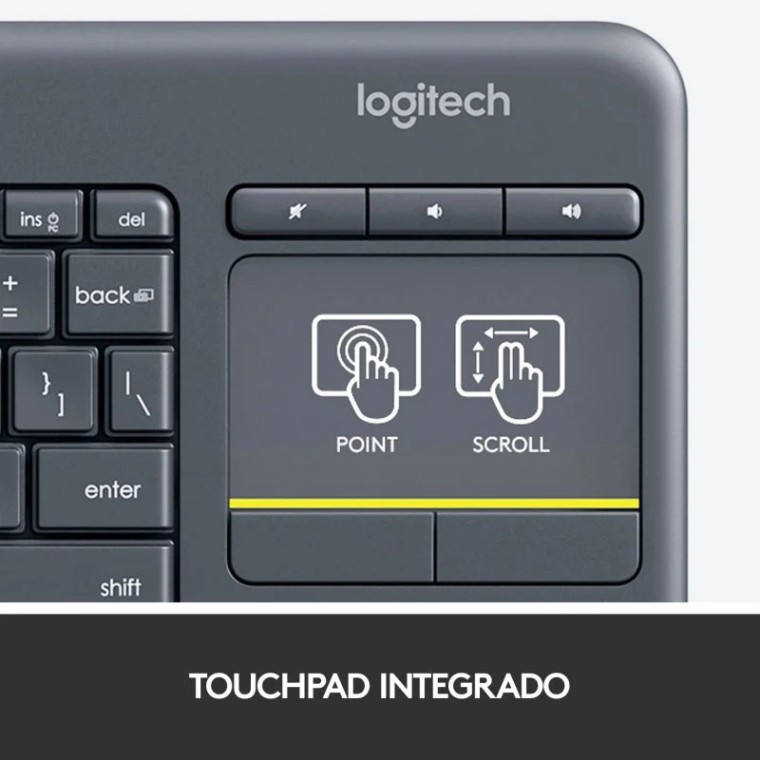 Logitech K400+ Teclado Inalámbrico con Touchpad Negro