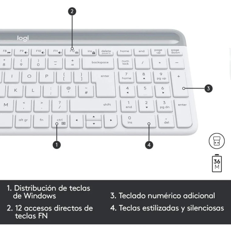 Logitech MK470 Slim Combo Teclado + Ratón Inalámbricos Blanco