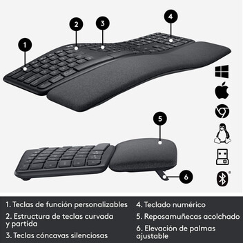 Logitech Ergo K860 Teclado Inalámbrico Ergonómico USB/Bluetooth Negro