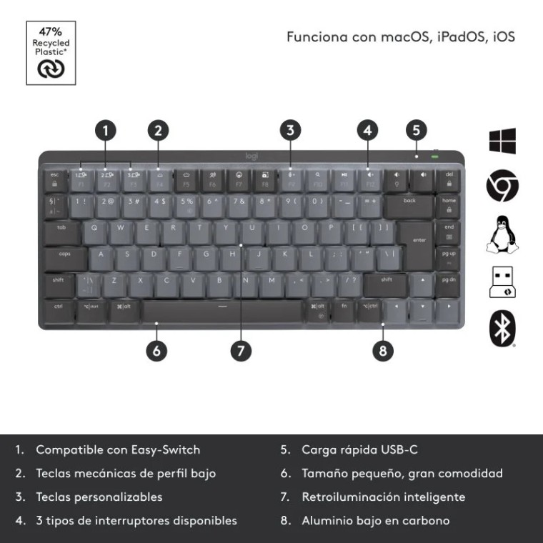 Logitech MX Mini Teclado Mecánico Retroiluminado Inalámbrico Grafito Layout US