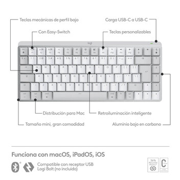 Logitech MX Mechanical Mini para Mac Teclado Mecánico Inalámbrico Gris Pálido (USA) Logitech MX Mechanical Mini para Mac Teclado Mecánico Inalámbrico Gris Pálido (USA)