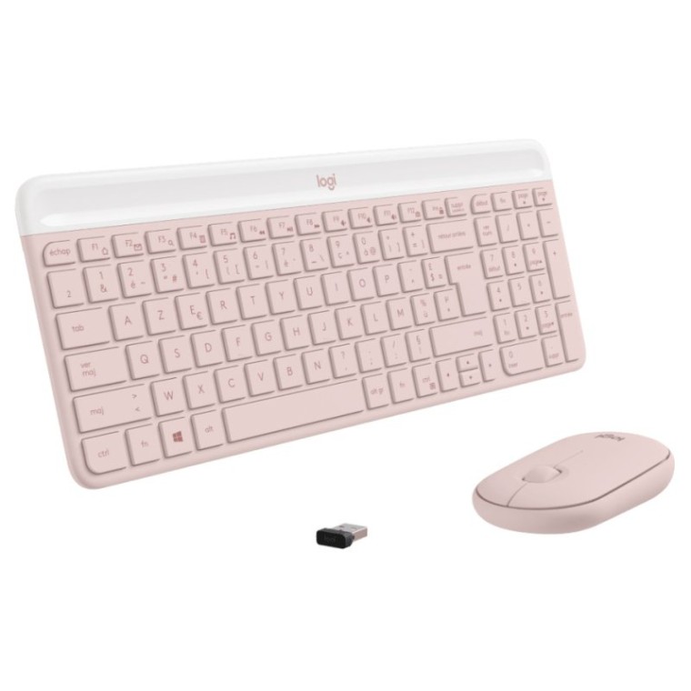 Logitech MK470 Slim Combo Teclado + Ratón Inalámbricos Rosado Layout Francés