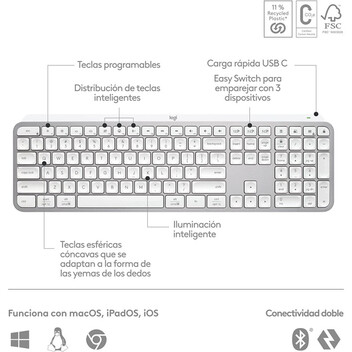 Logitech MX Keys S Teclado Inalámbrico Bluetooth de Perfil Bajo Gris Claro