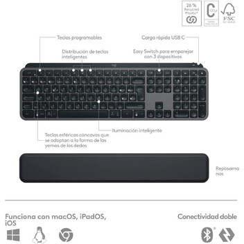Logitech MX Keys S Combo Teclado y Ratón Inalámbrico Bluetooth con Reposamuñecas Grafito Logitech MX Keys S Combo Teclado y Ratón Inalámbrico Bluetooth con Reposamuñecas Grafito
