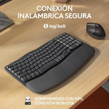 Teclado de membrana Logitech Wave Keys for Business Layout ES ergonómico inalámbrico con reposamuñec
