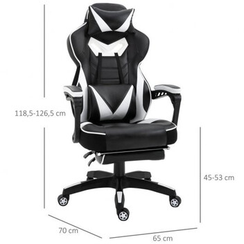 Vinsetto Silla Ergonómica con Reposapiés Blanca/Negra