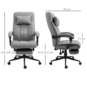 Vinsetto Silla De Oficina Reclinable Con Altura Ajustable 66x76x116-124 Cm Gris Vinsetto Silla De Oficina Reclinable Con Altura Ajustable 66x76x116-124 Cm Gris