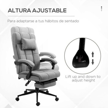 Vinsetto Silla De Oficina Reclinable Con Altura Ajustable 66x76x116-124 Cm Gris Vinsetto Silla De Oficina Reclinable Con Altura Ajustable 66x76x116-124 Cm Gris