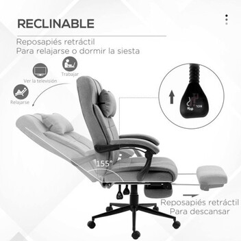 Vinsetto Silla De Oficina Reclinable Con Altura Ajustable 66x76x116-124 Cm Gris Vinsetto Silla De Oficina Reclinable Con Altura Ajustable 66x76x116-124 Cm Gris